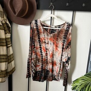 Boutique I Joah tie dye oversized blouse long sleeve stretch jersey shirt top